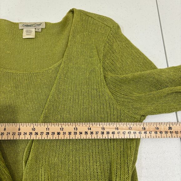 Coldwater Creek Green Tie Front Sweater Linen Cotton Size Small Y2K 90s Friends - Picture 11 of 12